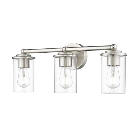 Z-Lite Thayer Vanity, 3-Light, 22.5 In.W x 5.75 In.L x 8.75 In.H, Brushed Nickel/Clear 742-3V-BN